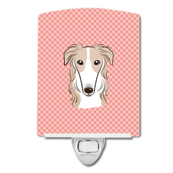 Caroline's Treasures BB1228CNL Checkerboard Pink Borzoi Ceramic Night Light, 6x4x3", multicolor