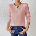 thumbnail image 2 of YUGYXL Women's Spring Fall Long Sleeve Henley T Shirts Button Textured Loose Fit Casual Basic Tops Dressy Blouse Pink S, 2 of 9