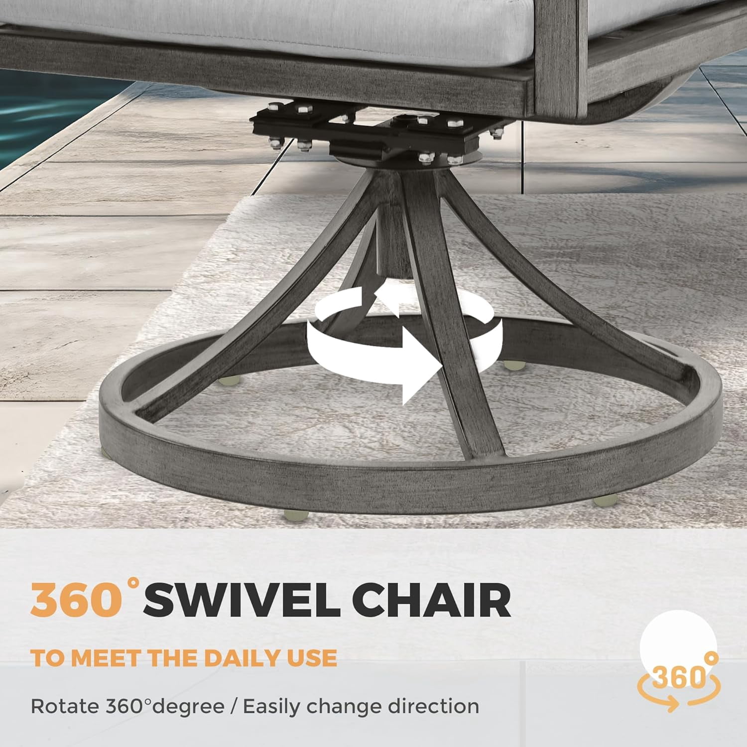 Howcool Outdoor Aluminum Swivel Chairs Set of 2, 360-Degree All-Weather Rotating Armchairs with Cushion