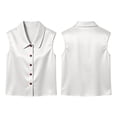 thumbnail image 7 of ClodeEU Women's Collared Sleeveless Button Down Satin Shirt,Casual V Neck Solid Blouse White,Women's Plus XL, 7 of 7