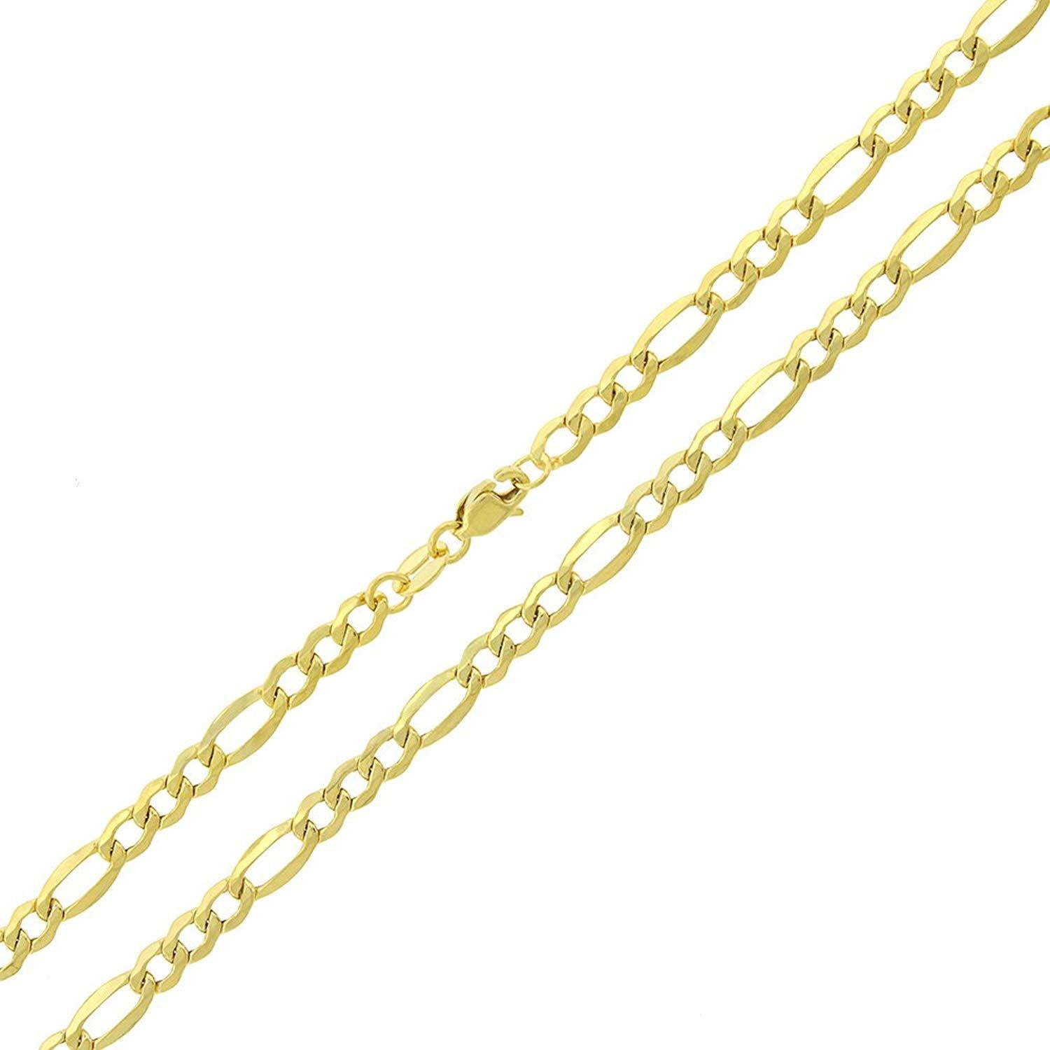 10K Yellow Gold 3MM Hollow Figaro Link Necklace Chains 16" - 24",Real 10K Gold, Next Level Jewelry