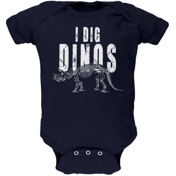 Paleontologist I Dig Dinos Dinosaur Fossil Bones Triceratops Soft Baby One Piece Navy 3-6 M