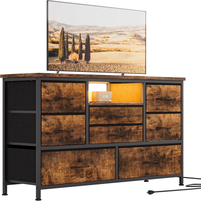Jojoka 8 - cajón LED cómoda mesa de TV con power outlet para 55 - pulgada tvs. de anchura almacenamiento chest dormitorio, sala de estar, o entrada. wood - top consola mesa con 22 light modes