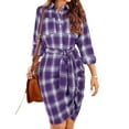 thumbnail image 1 of Jienlioq Robe Femme Liquidation Robe Décontractée à Carreaux Imprimés Boutons Chemise Robe Fessier Ceinture Plissée Manches Longues Col Rond Irrégulier, 1 of 9