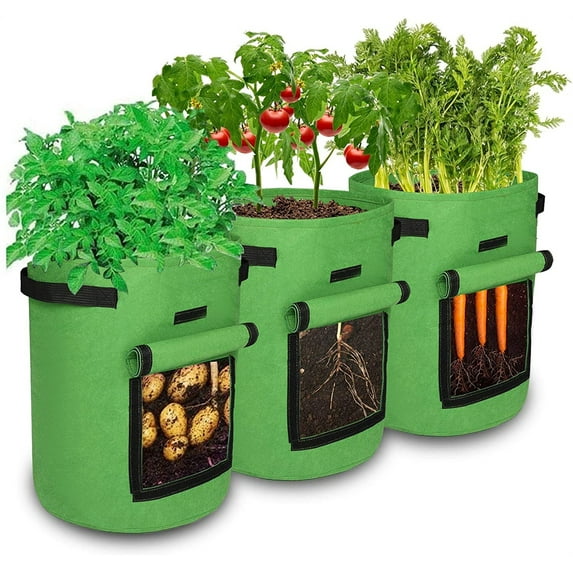 Potato Grow Bag,3 Packs of 10-Gallon Non-woven Potato Grow Bags, Planting Containers with Flap and Handles, for Potato, Tomato, Carrot and Various Vegetable Plants