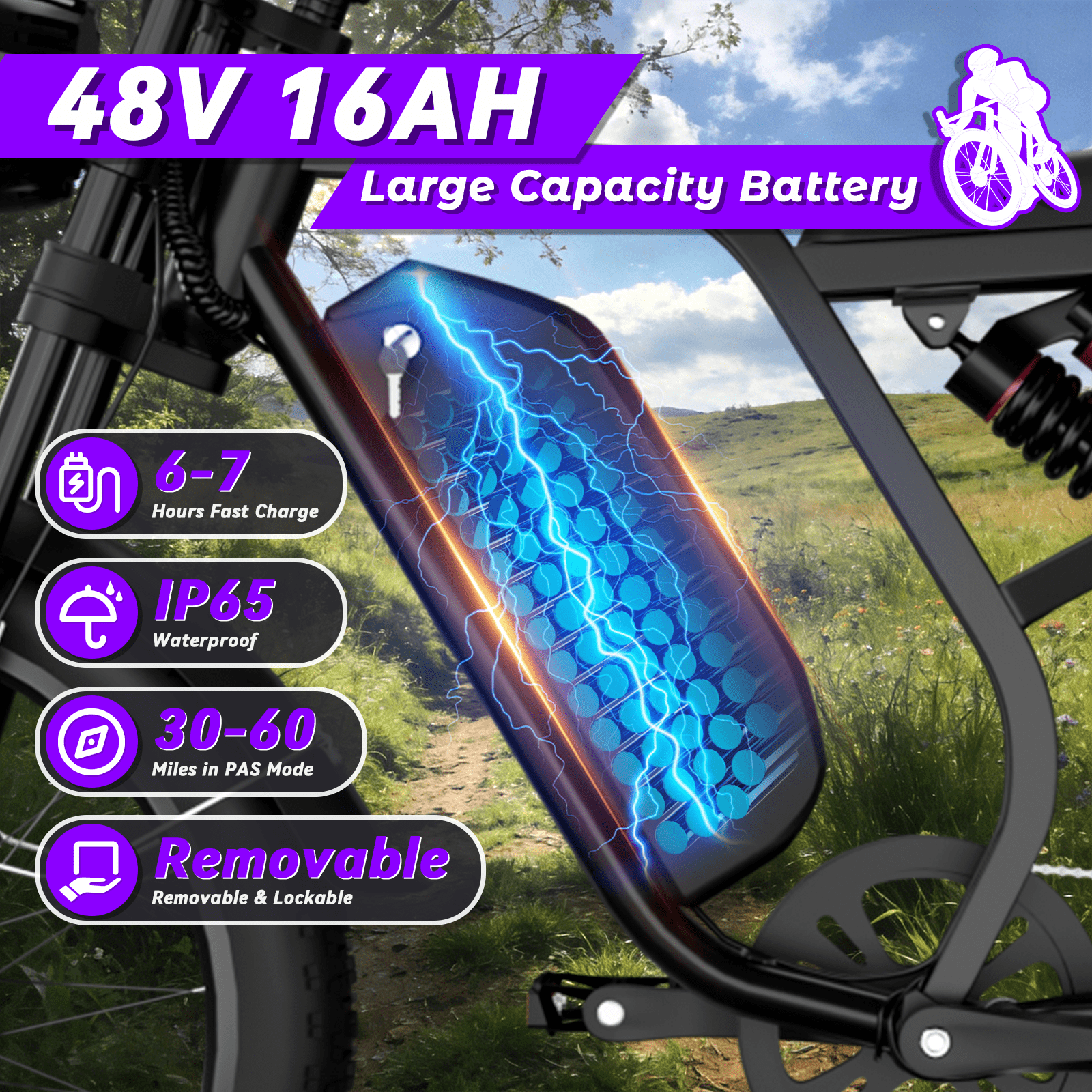 Electric Bike for Adults 20 X 4.0 Fat Tire, Peak 1500W 48V 16AH  Battery off-Road E Bik UL2849