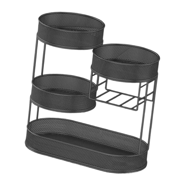 Cesta de frutas para encimera, contenedor para aperitivos, 4 niveles, ahorro de espacio, gran capacidad Negro