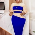 thumbnail image 2 of AURA Plus Size Color Block Pencil Midi Dress Crewneck Half Sleeve High Waist Bodycon Work Office Elegant Dress, 2 of 10