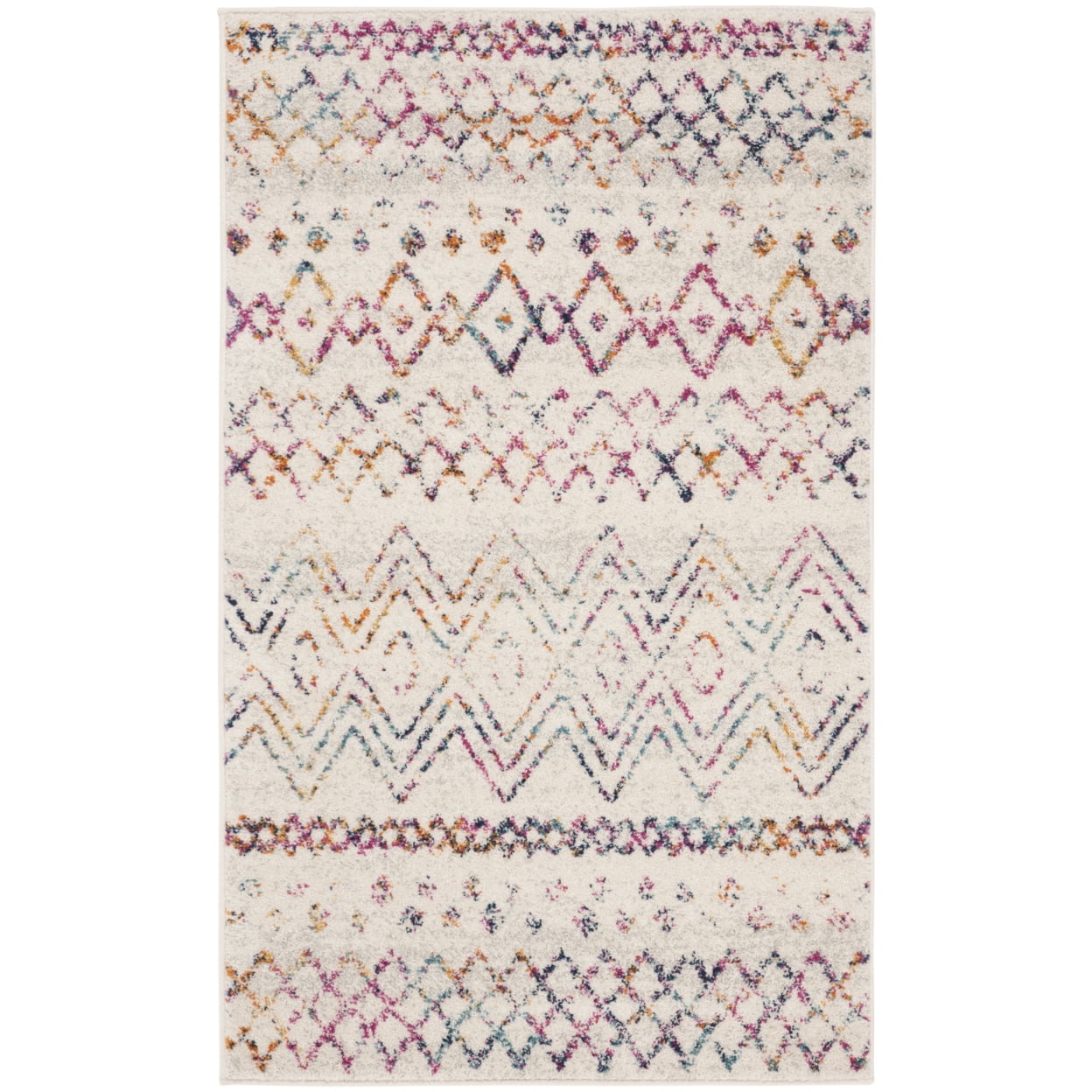 SAFAVIEH Madison Hannah Geometric Area Rug, Ivory/Fuchsia, 5' x 5' Square