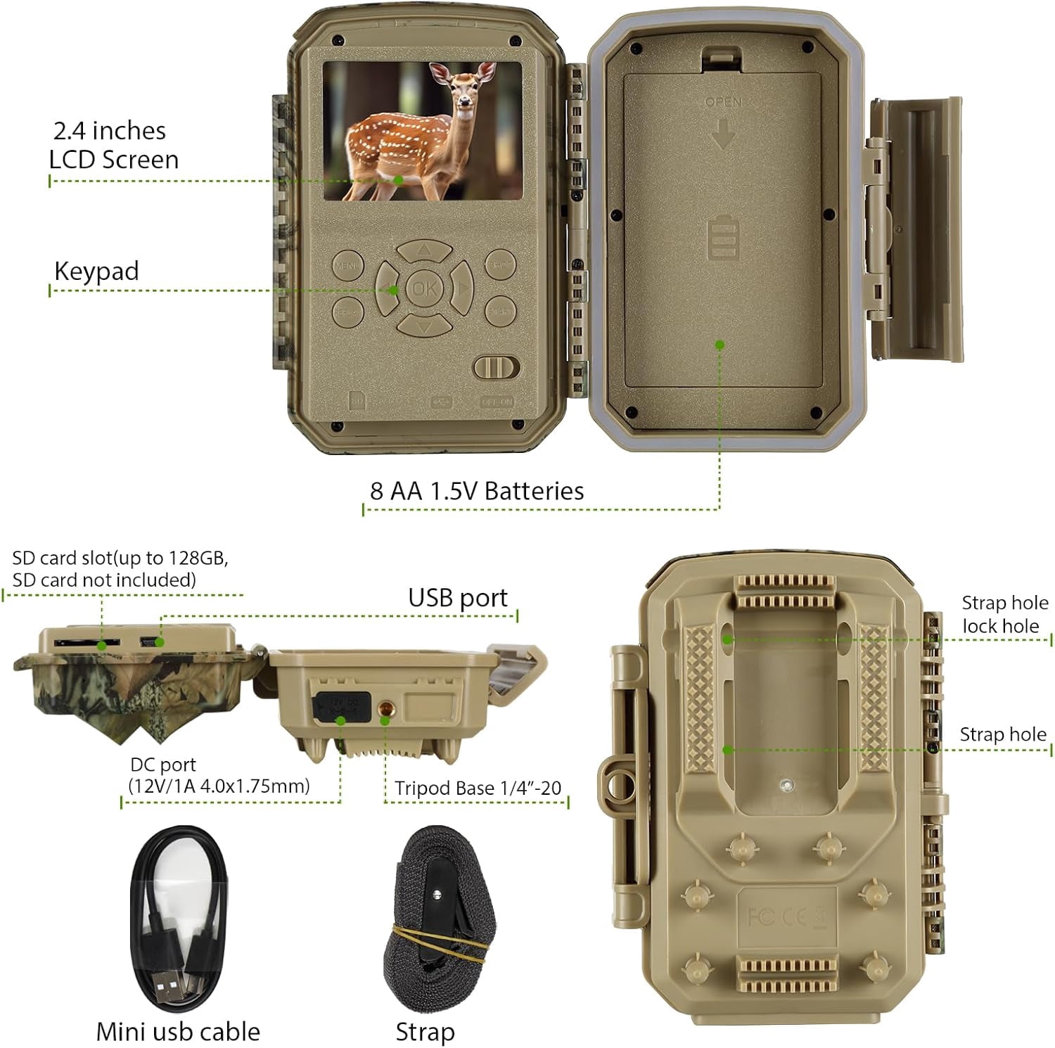 Trail Camera Game Hunting Cam 32MP Image 1296P Time Lapse Motion Activated Night Vision for Outdoor Security Wildlife Watching Obervation