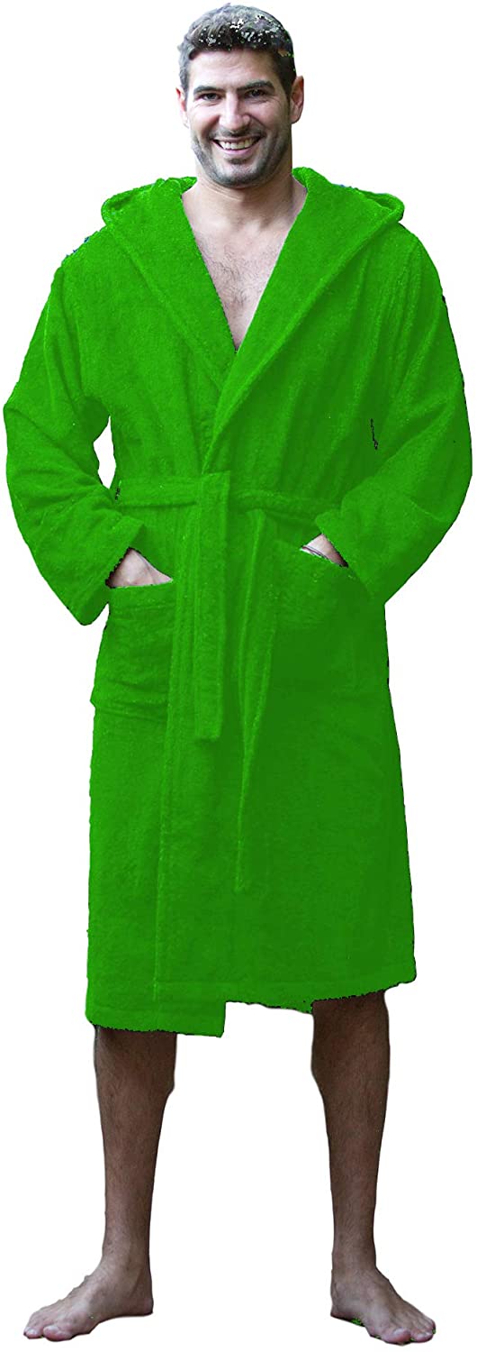 Cotton Mens ankle length Robe, plush Bathrobe Apple Green, 2X/3X