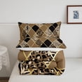 thumbnail image 4 of Safari Animal Print Comforter Giraffe Leopard Bedding Cheetah Zebra Tiger Bedding Sets & Collections 2pcs Black Brown Gold Down Comforter Twin Size, Geometric Patchwork Plaid Quilts Luxury Home Decor, 4 of 6