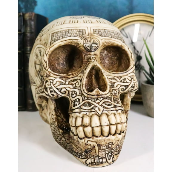 Ebros Norse Viking Skull Figurine 7 Inch Length Skeleton Head Decor