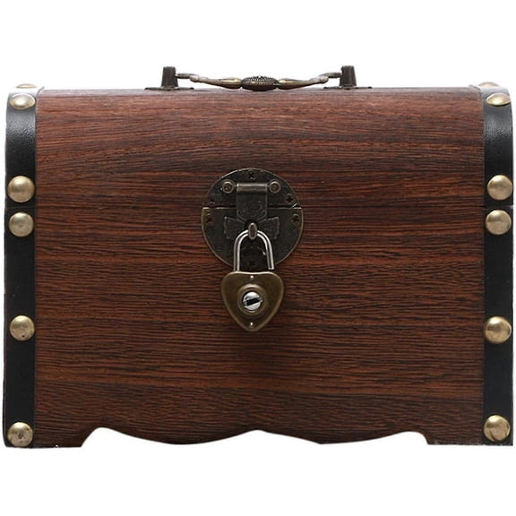 Wooden Treasure Chest Piggy Bank, Retro Handmade Solid Wood Safe Money Bank With Lock And Keys, 1pc