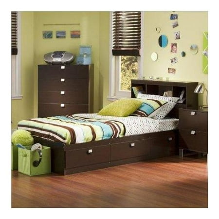 Twin Mate Captain's Bed with Bookcase Headboard in Chocolate Finish