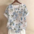 thumbnail image 2 of CHOK Hauts d'Été pour Femmes Tendance Lin Coton Confortable Manches Courtes Chemises Habillées Blouses Col Rond Hauts d'Été 2024 Imprimé Floral T-Shirts Décontractés Tunique Plus, 2 of 4