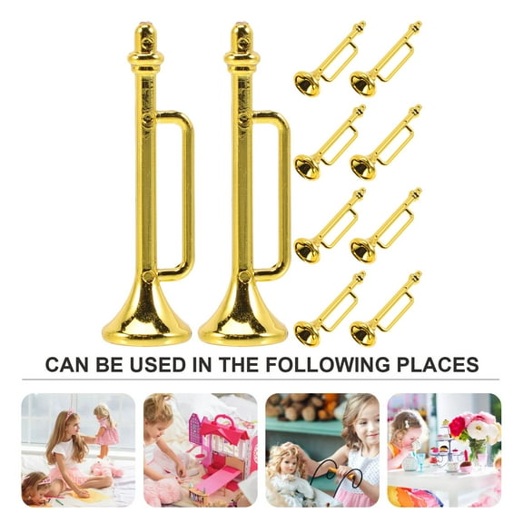 MLINS Golden Plastic Miniature Trumpet Toy for Kids and Imagination Development Small Size
