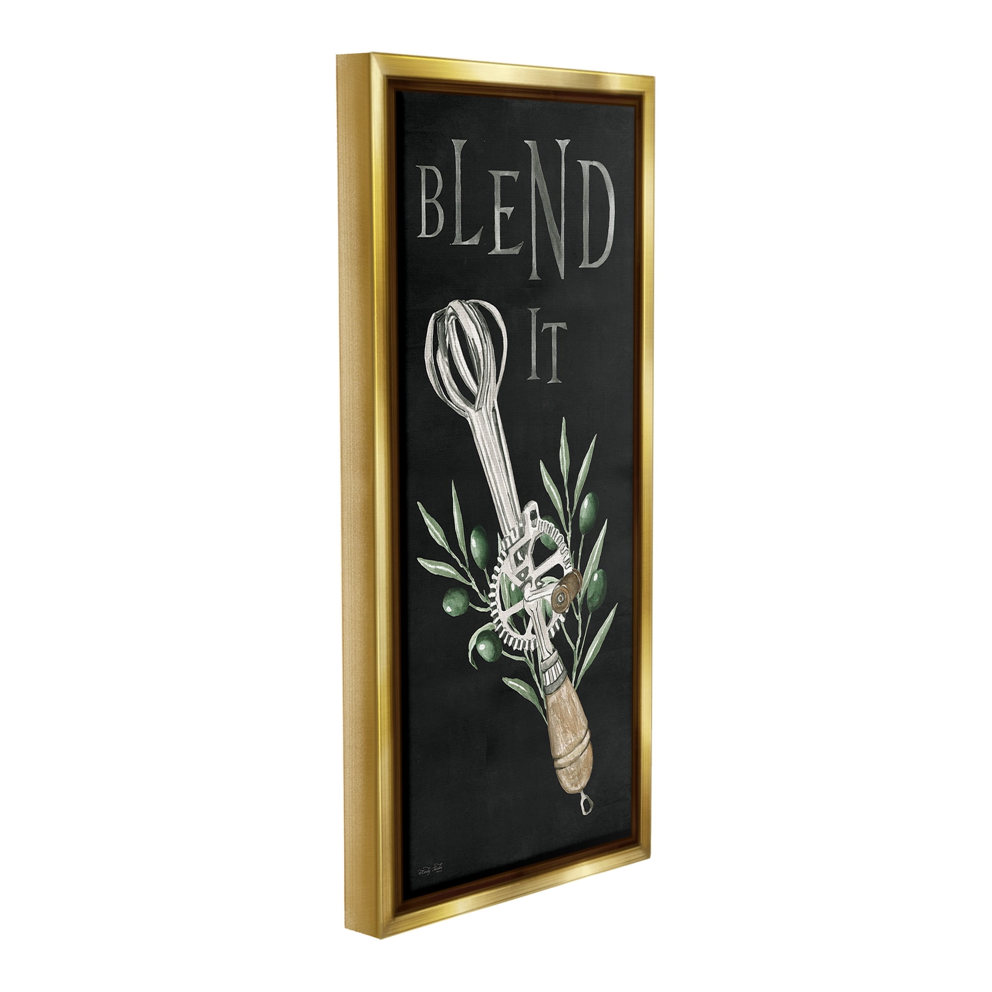 Stupell Industries Blend It Vintage Kitchen Food & Beverage Painting Gold Floater Framed Canvas Art Print Wall Art, 14 x 31