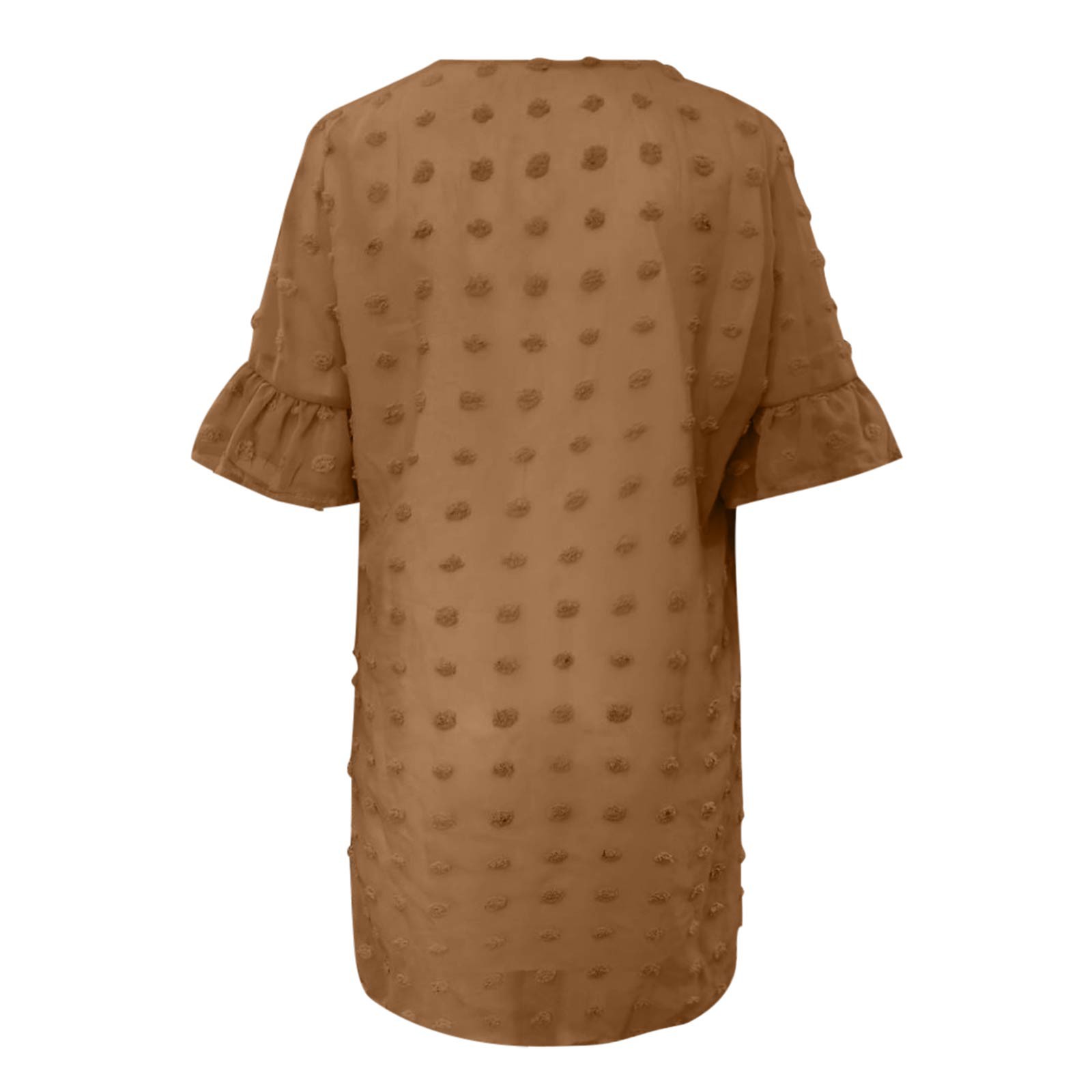 Luwomo Summer Dresses for Women Chiffon Summer Short Sleeve V Neck Mini Chiffon Polka Flowy Holiday Daily Wear Dress Coffee XL