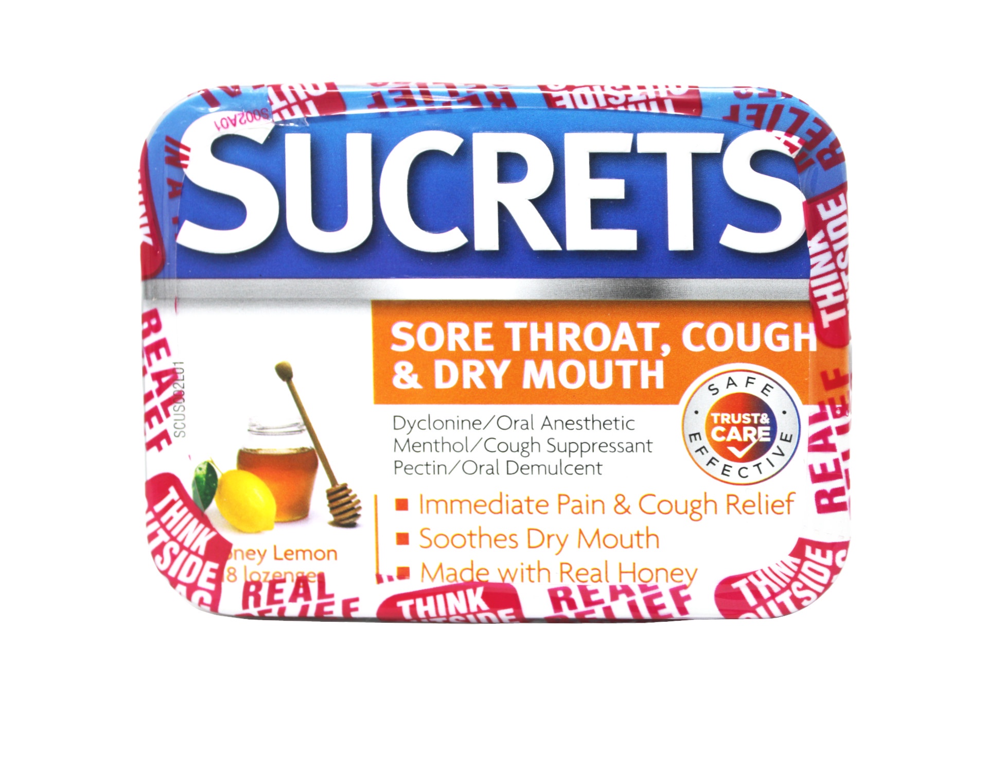 Sucrets Lozenges, Sore Throat, Caught & Dry Mouth, Cough Suppressant, Honey Lemon, 18 Count (Pack of 5)