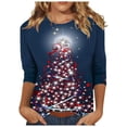 thumbnail image 2 of Offres Flash! Aqestyerly Hauts de Noël à Manches Longues pour Femmes Blouse Décontractée à Manches 3/4 Col Rond Imprimé de Noël, 2 of 4