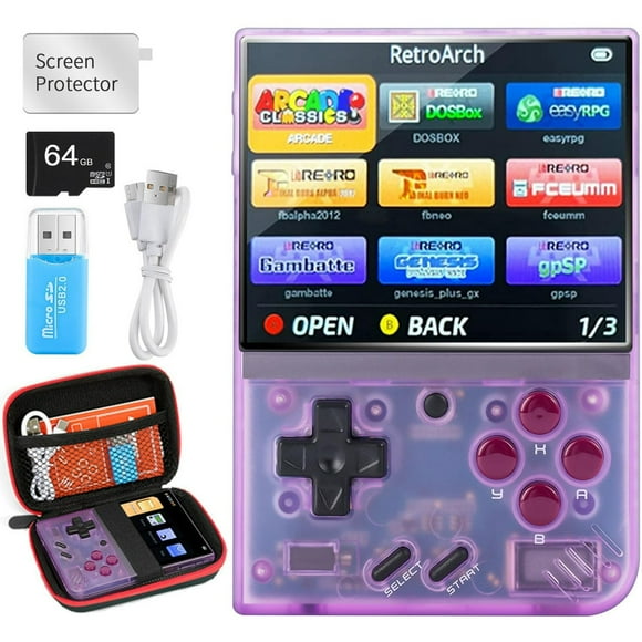 Miyoo Mini Plus,Retro Game Console with 64G TF Card,Support 10000+Games,3.5-inch Portable Rechargeable Open Source Game Console Emulator with Storage Case (Purple)