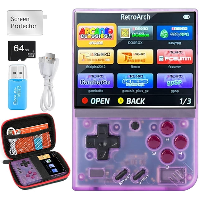 Miyoo Mini Plus,Retro Game Console with 64G TF Card,Support 10000+Games,3.5-inch Portable Rechargeable Open Source Game Console Emulator with Storage Case (Purple)