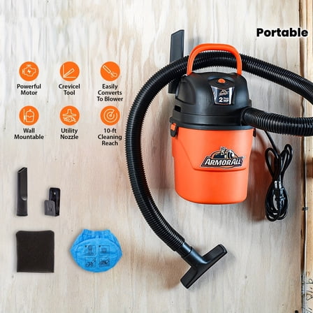 1.5-Gallon 2 Peak HP Portable Wet/ Dry Vacuum Cleaner Shop Vac, Easily Converts to Blower, Ideal for Car Interiors