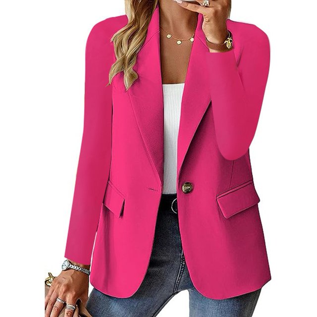 Fashion Solid Color Long Sleeve Blazer Simple Office Ladies Loose Cardigan Coat