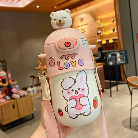 

500ml Kawaii Thermos Cute Water Bottle With Straw Insulated Stainless Steel Thermal Mug Student Girl Travel Tumbler Drinking Cup