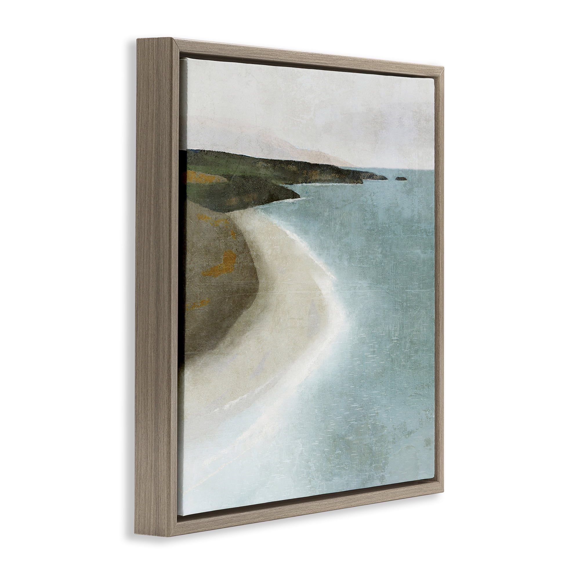 Stupell Industries Simple Serene Coastline Landscape Painting Brown Floater Framed Canvas Art Print Wall Art, 25 x 25
