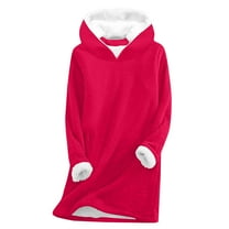 Patlollav Winter Fall Womens Round Neck Hooded Thickened Plush Warm Long Sleeve Tops