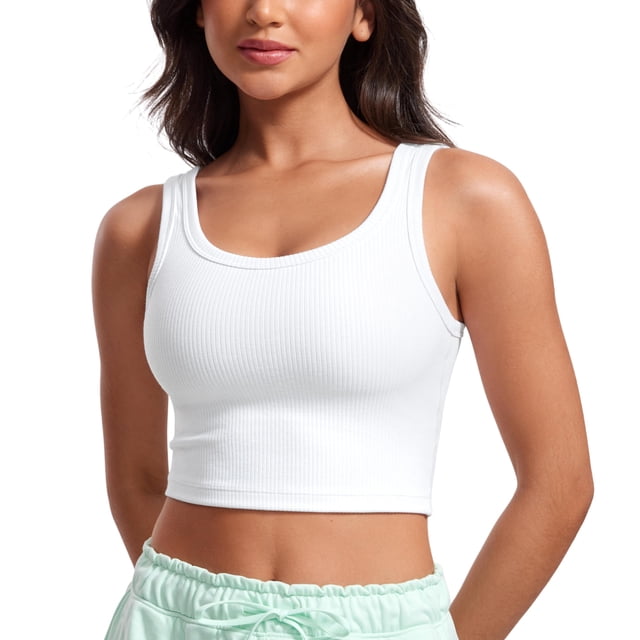 Top Corto de Tirantes CRZ YOGA Acanalado con Relleno Blanco Grande