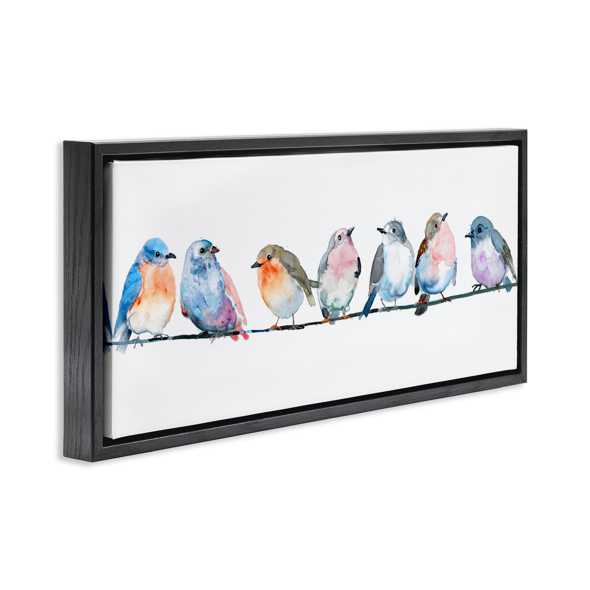 Stupell Industries Perching Pastel Birds Black Framed Floater Canvas Wall Art, design by Lorenzo Collective