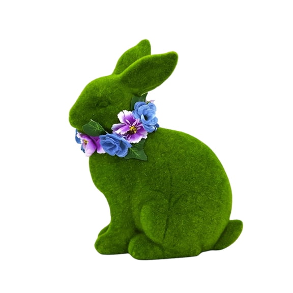 Elainilye Easter Flocked Bunny Decor, Artificial Grass Miniature Figurine, Funny Shaped Standing Garden Ornaments for Indoor Outdoor Garden Decoration, Easter Bunny Decor