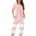 thumbnail image 2 of WCMZJ Women's Sleepwear Capri Pajama Sets Short Sleeve Two-Piece Pjs Round Neck Pleated Tops and Capri Pants 2 Piece Pink S, 2 of 5