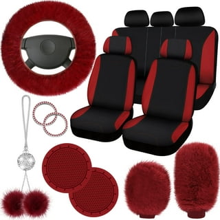 Tallew Pink Car Accessories Set Car Seat Covers Full Set Steering Wheel  Cover Headrest Cover Center Console Pad Cup Cup Holders Seat Belt Pads Gear