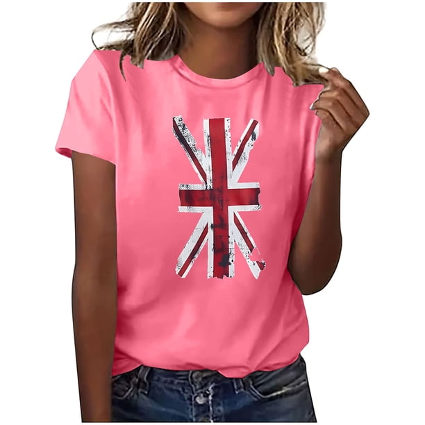 Camisetas de Verano de Manga Corta de las Mujeres Nuevo Suéter de Cuello de Tripulación, Top de Fiesta Impreso Casual para la Primavera