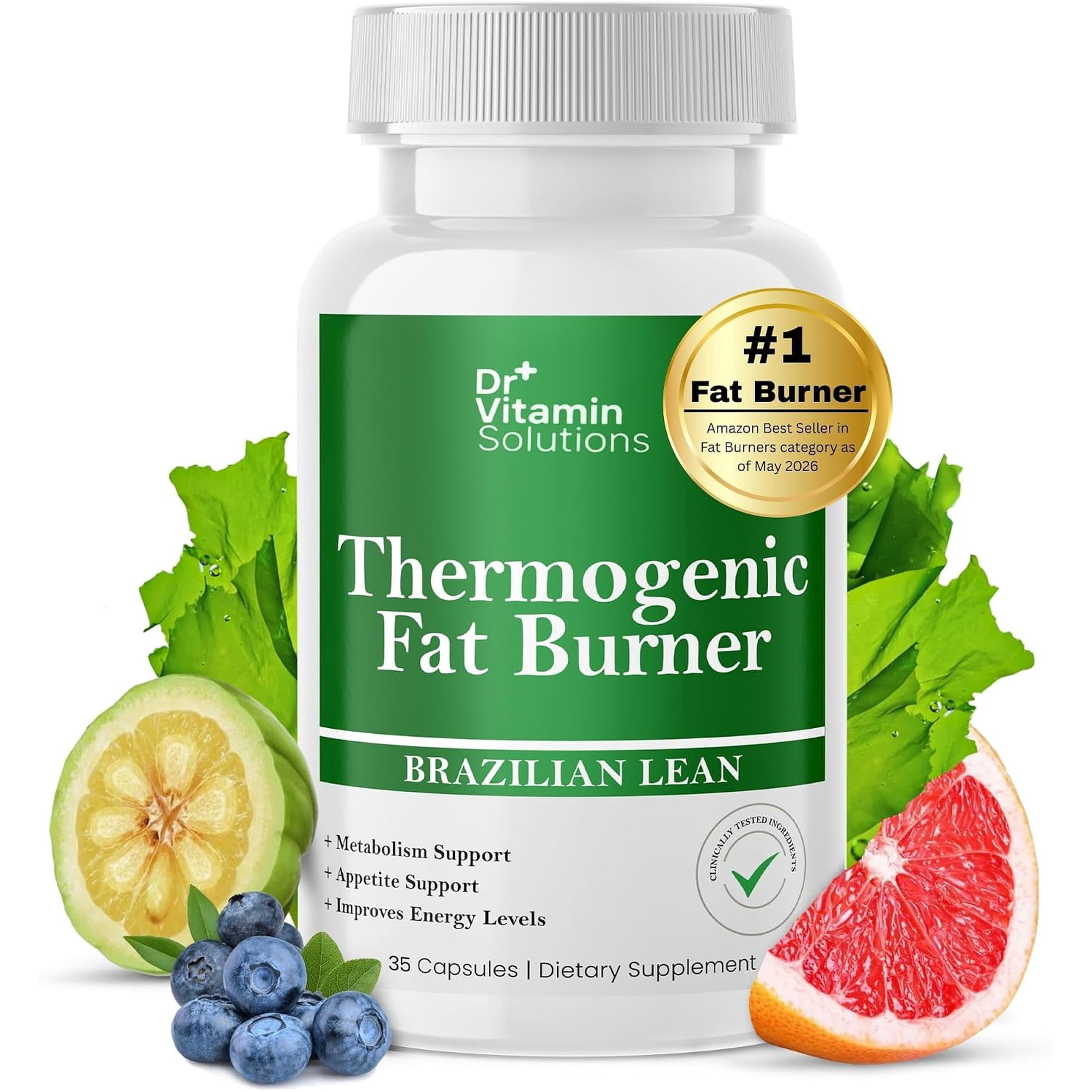 Thermogenic Fat Burner Capsules, Appetite Suppressant and Metabolism Booster, 35 Count