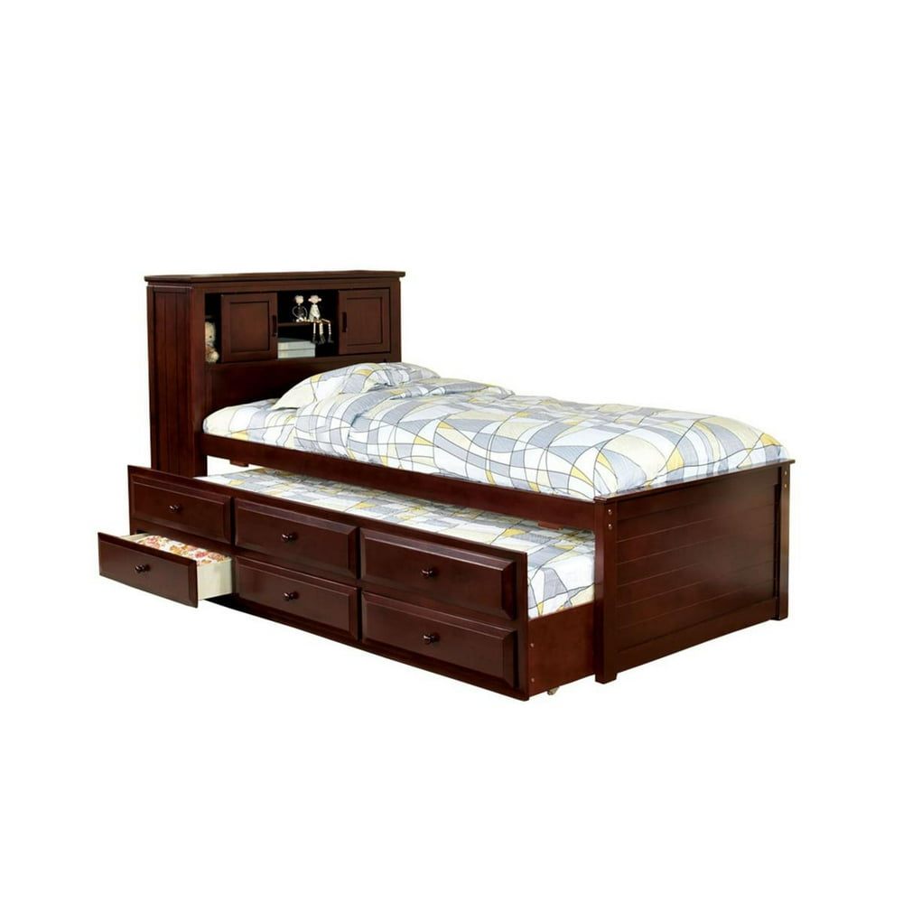 3 Drawer Twin Bed with Trundle and Bookcase Headboard, Cherry - Walmart