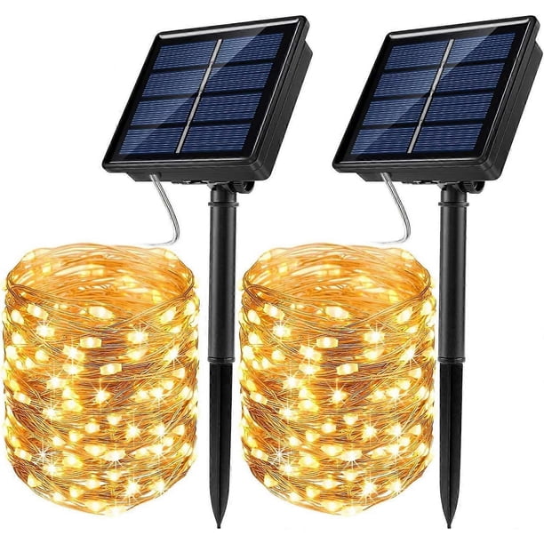 Solar String Lights, 2 Pack 100 LED Solar Fairy Lights 33 ft 8 Modes Copper Wire Lights Waterproof Outdoor String Lights for Garden Patio Gate Yard Pa