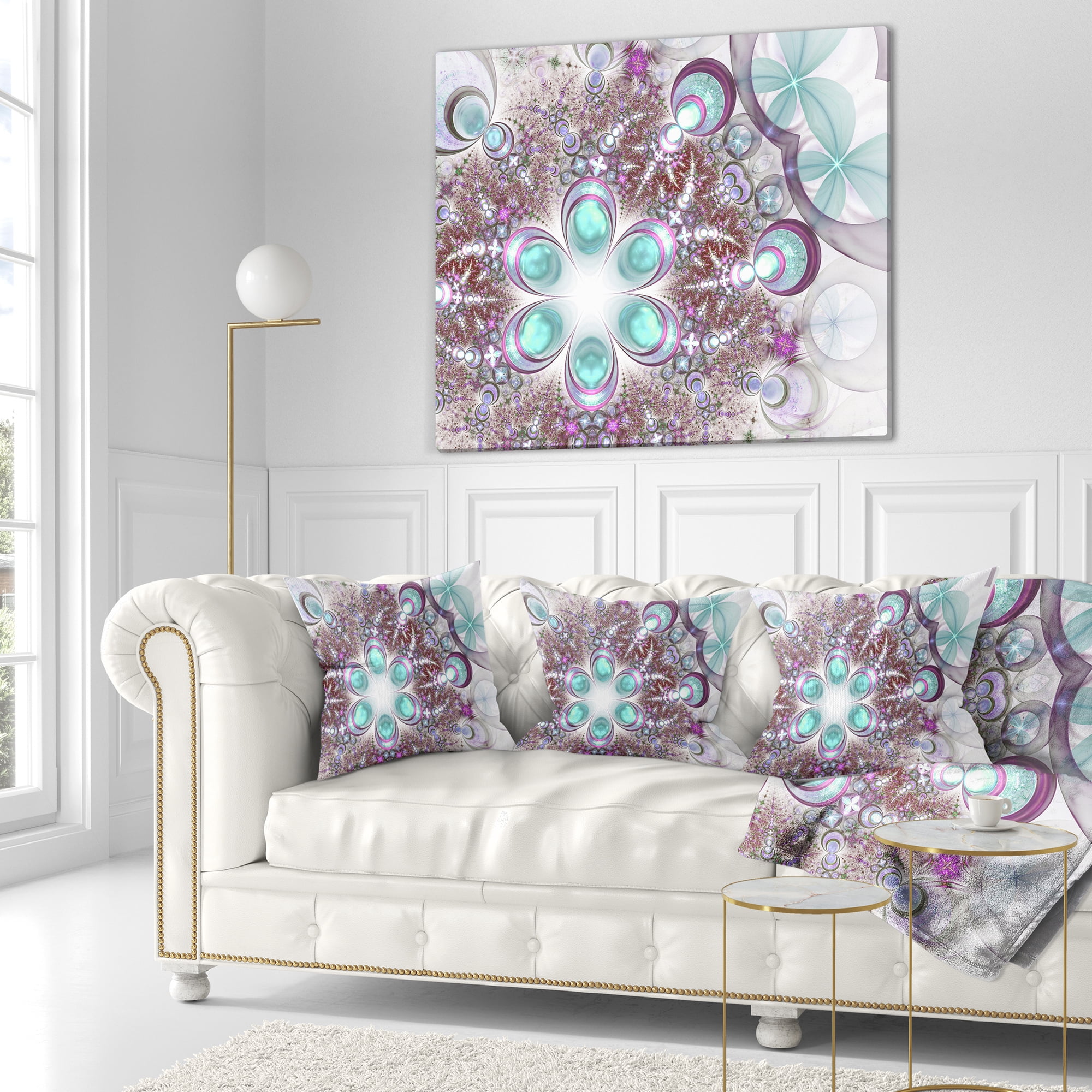 Designart Fractal Flower of Blue Digital Art - Flower Throw Pillow - 16x16