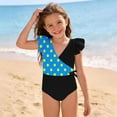 thumbnail image 4 of qolati Girls One-Piece Swimsuit Cute Ruffle Color Block Bathing Suit Tween Quick Dry Full Coverage Beach Swimwear Size 7-16 Years, 4 of 9