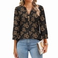 thumbnail image 2 of Ronuti Womens T-shirts 3/4 Sleeve Henley Tops for Women Ladies Premium Printed T-shirt Solid color Tops, 2 of 8