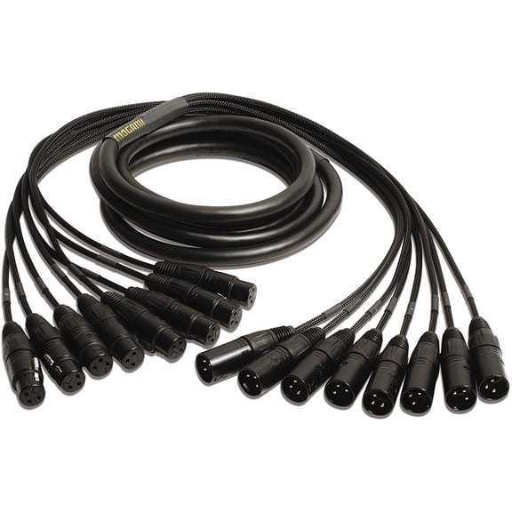 Gold 8 XLR-XLR-75 Audio Snake Cable, 8 Channel Fan-Out, XLR-Female to XLR-Male, Gold Contacts, Straight Connectors, 75 Foot