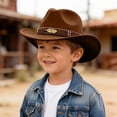 thumbnail image 2 of Povozer Kids Toddler Western Cowboy Hat Wide Brim Stylish Star Leather Cowboy Hat Cowgirl Dress Up Hat with Belt Buckle,Size 3-8 Years,Khaki, 2 of 5