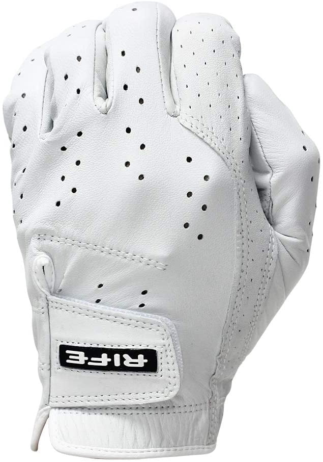 Rife Golf Mens Pro Tour White Super Premium Cabretta Leather Golf Gloves Comfort Fit Breathable Ventilation for Maximum Feel - 9 Pack (X Large, Right)