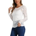 thumbnail image 4 of INSPIRE CHIC Women's Tops Puff Long Sleeve Semi Sheer Floral Lace Blouses S White Floral, 4 of 6
