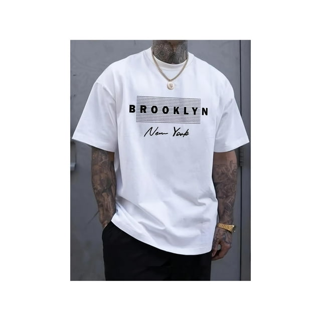 Cotton Short Sleeve T-Shirt MBDMBD Men's Brooklyn New York Graphic T-Shirt - Soft Regular Fit Casual Tee with Bold Black & White Print, Machine Washable Round Neck Streetwear, Everyday Fashion