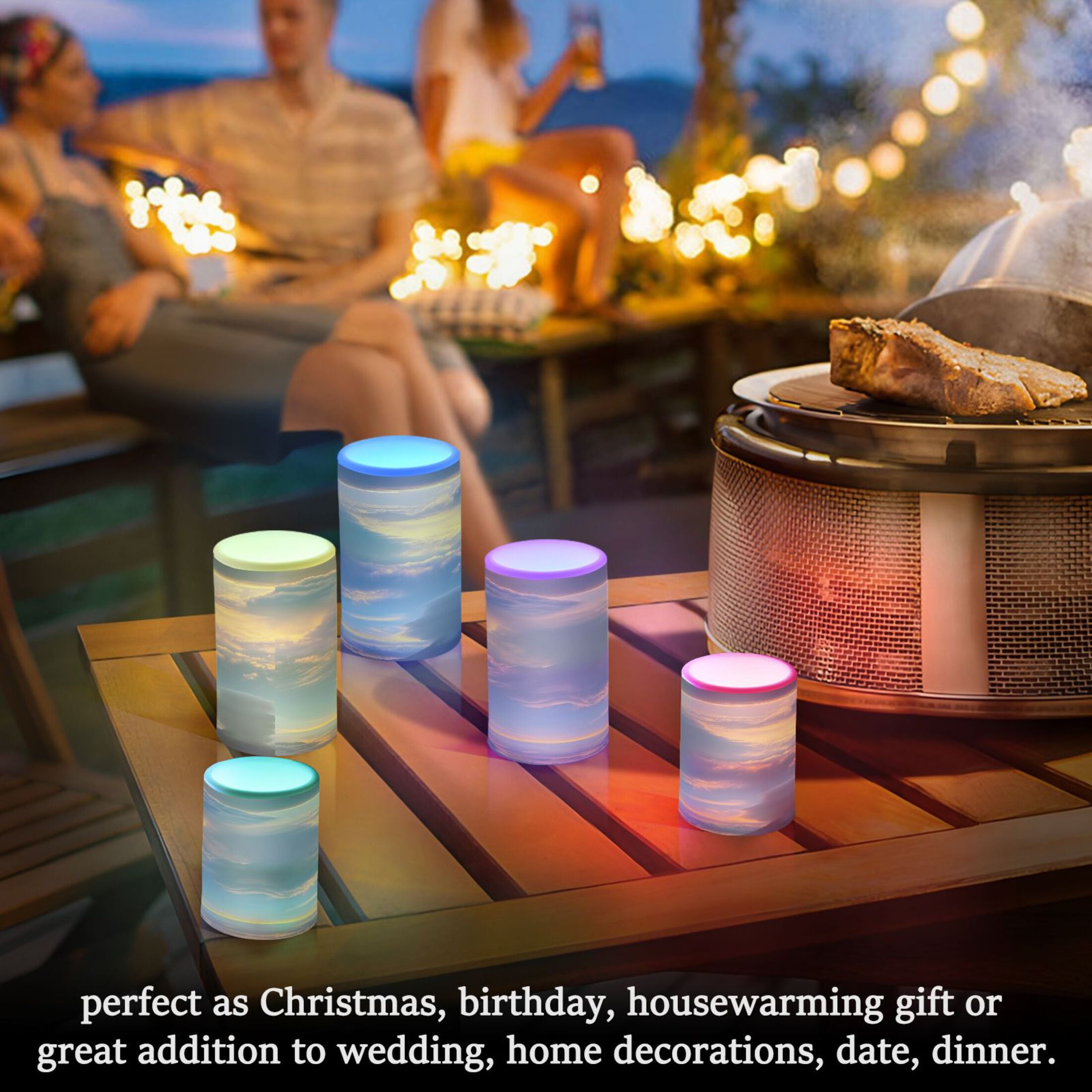 Flameless Candles Lights, Pack of two LED Lights, Dimmable LED Pillar Candles Battery Operated, Flames Remote Control Beautiful Sunrise Cloud